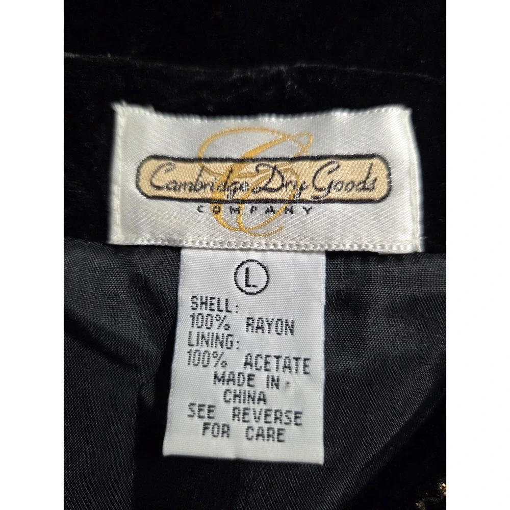 Cambridge Dry Goods Velvet Vest Women Large Black Red Gold Embroidered Boho L